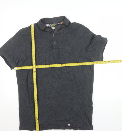 Pretty Green Mens Grey Cotton Short Sleeve Polo Shirt XL