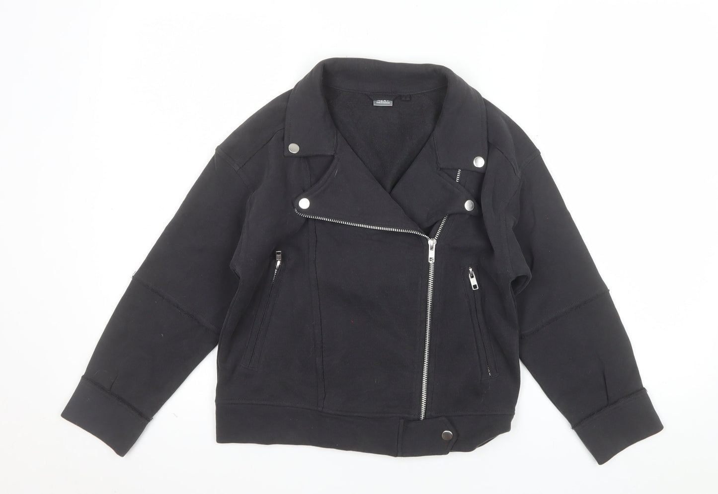 Next Girls Black Biker Jacket 9 Years Cotton Blend Zip Pockets