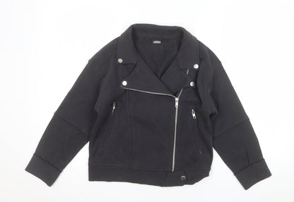 Next Girls Black Biker Jacket 9 Years Cotton Blend Zip Pockets