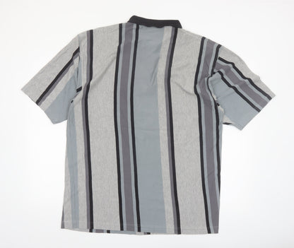 Hippo Men’s Grey Striped Cotton Polo Shirt XL Casual