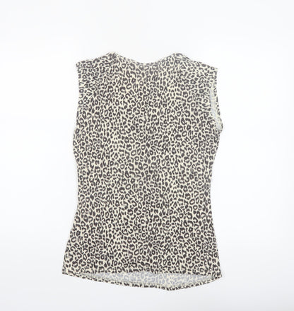 Dorothy Perkins Women’s Beige Leopard Print Sleeveless Wrap Blouse Size 14