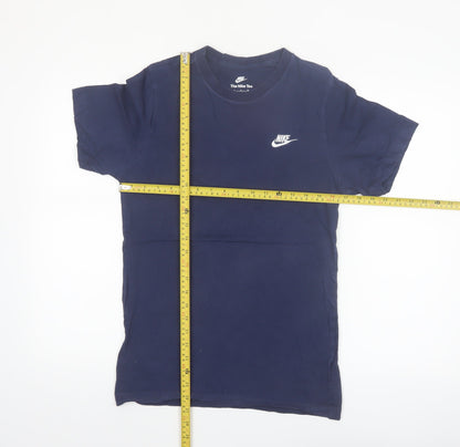 Nike Men's Blue Small Crew Neck Cotton Logo T-Shirt