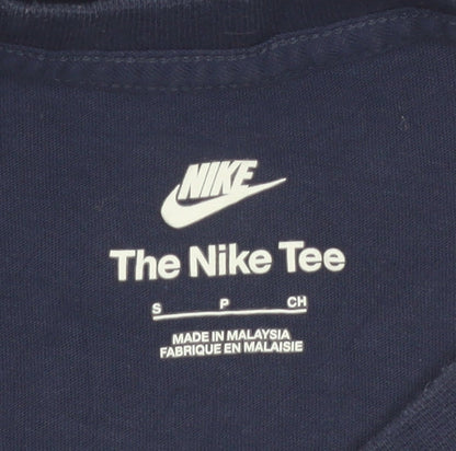 Nike Men's Blue Small Crew Neck Cotton Logo T-Shirt