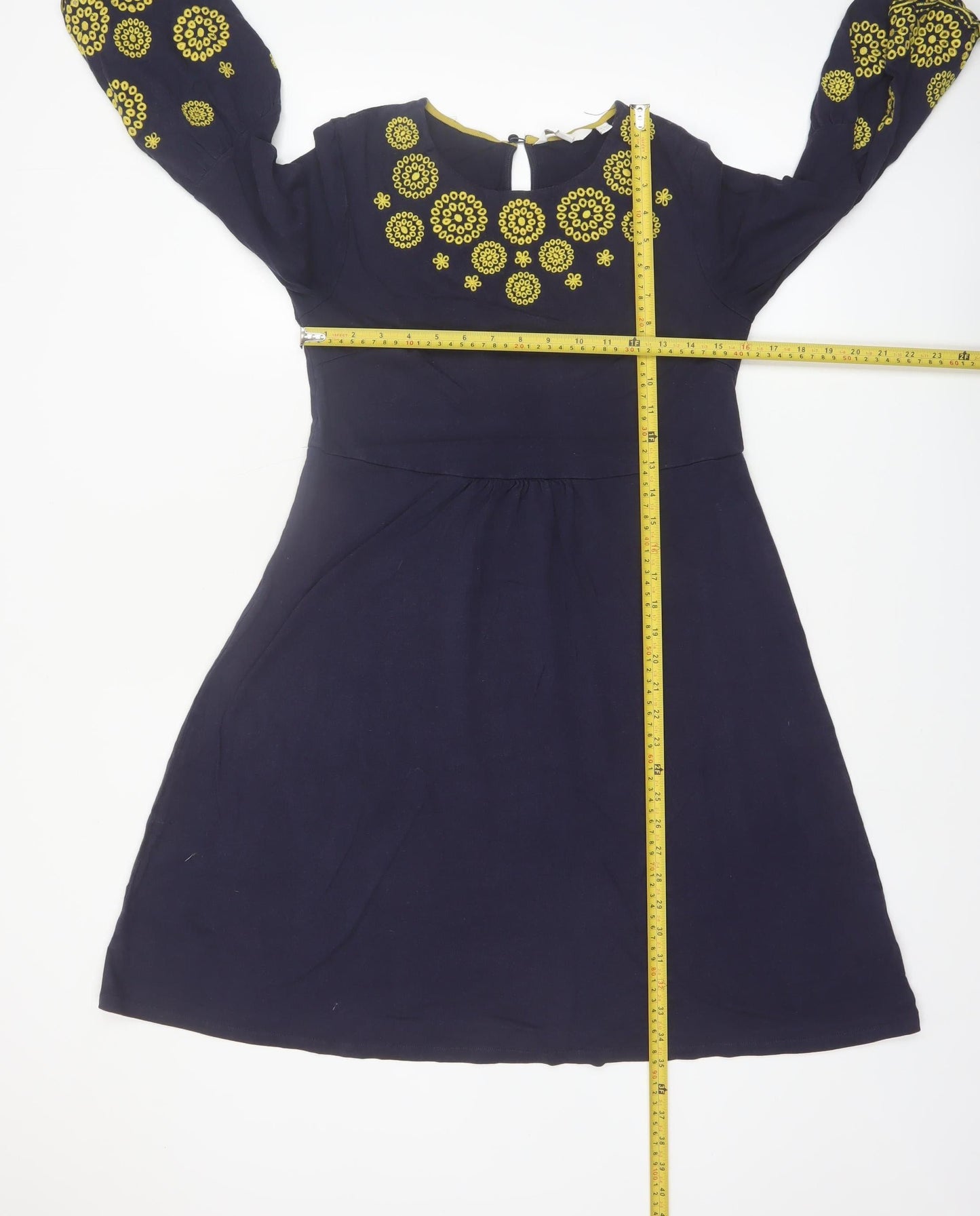Boden Women's Blue Embroidered A-Line Long Sleeve Dress Size 10