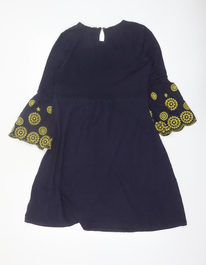 Boden Women's Blue Embroidered A-Line Long Sleeve Dress Size 10