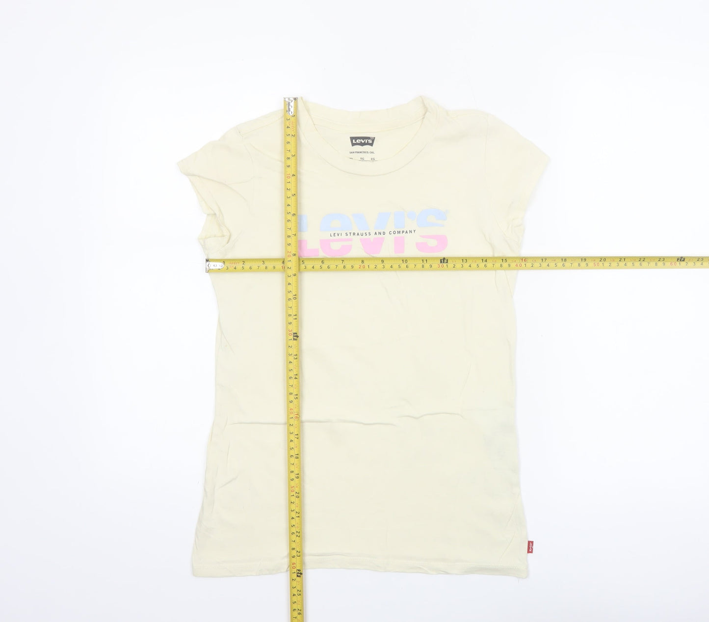 Levi's Girls Ivory XL Graphic Logo Cotton T-Shirt Short Sleeve