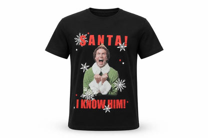 Elf Men's Black Christmas Graphic T-Shirt Size M Funny Santa Design