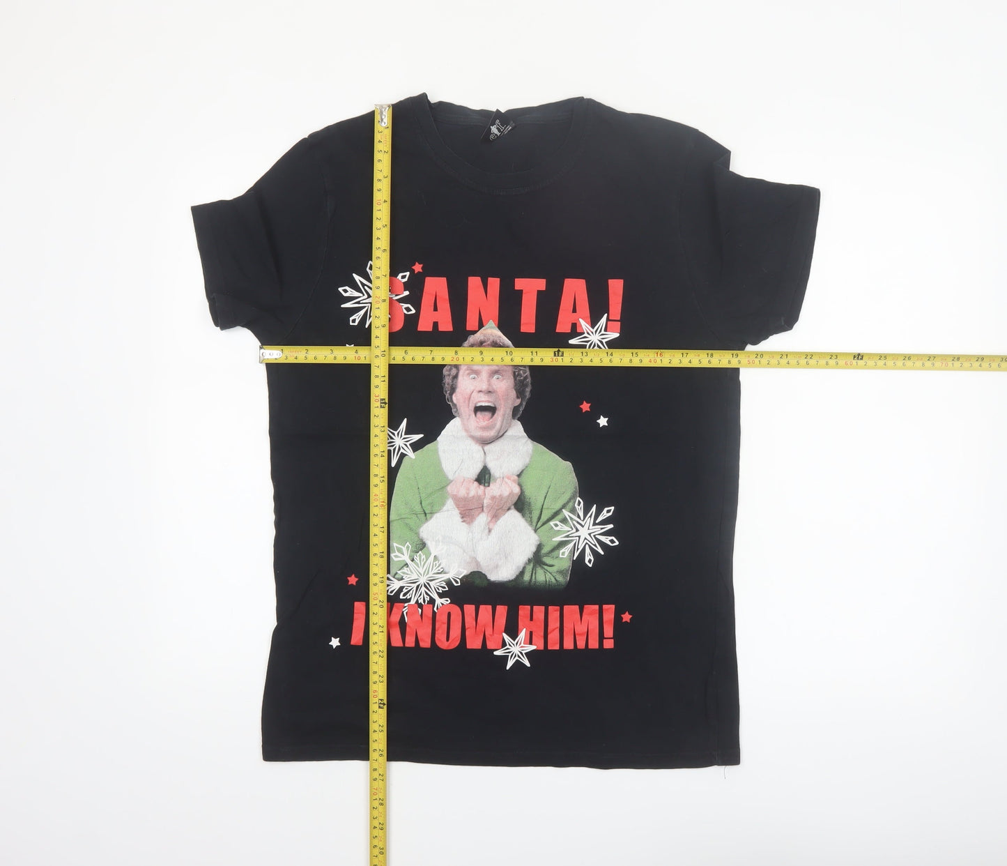 Elf Men's Black Christmas Graphic T-Shirt Size M Funny Santa Design