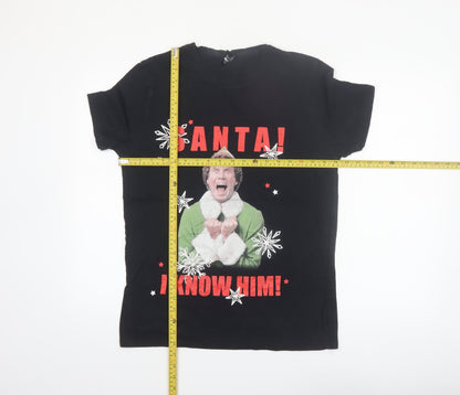 Elf Men's Black Christmas Graphic T-Shirt Size M Funny Santa Design