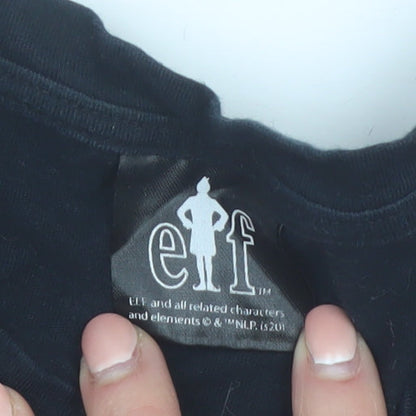 Elf Men's Black Christmas Graphic T-Shirt Size M Funny Santa Design