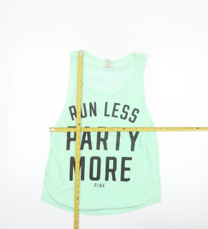 Victoria's Secret Pink Women's Green Tank Top M 'Run Less Party More'