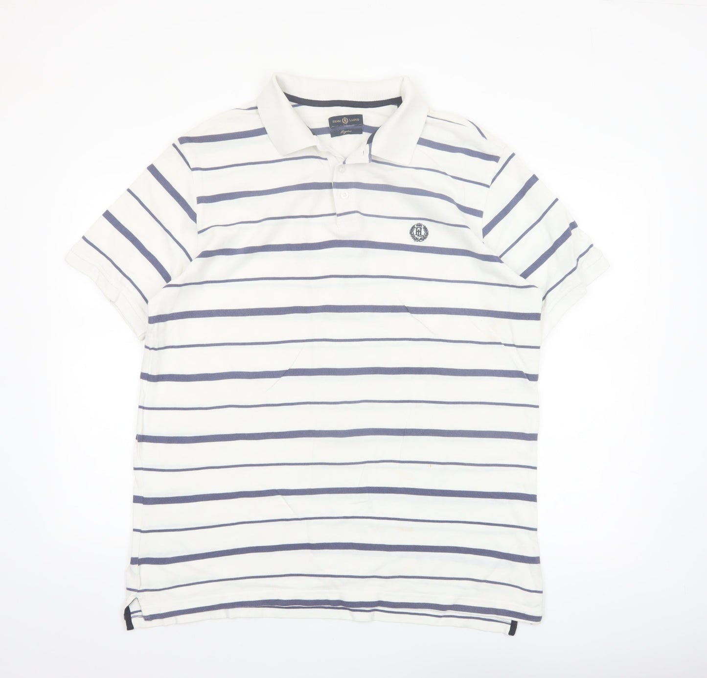 Henri Lloyd Men's White and Navy Striped Cotton Polo Shirt XL Regular