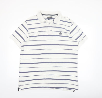 Henri Lloyd Men's White and Navy Striped Cotton Polo Shirt XL Regular