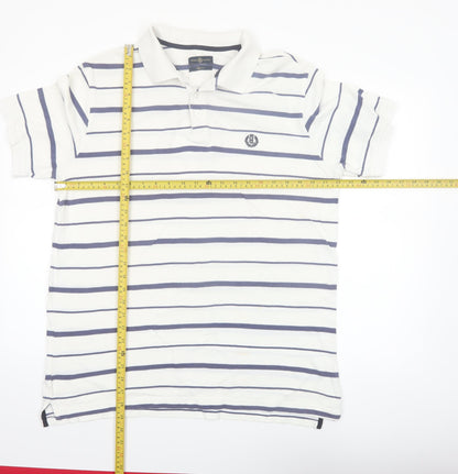 Henri Lloyd Men's White and Navy Striped Cotton Polo Shirt XL Regular
