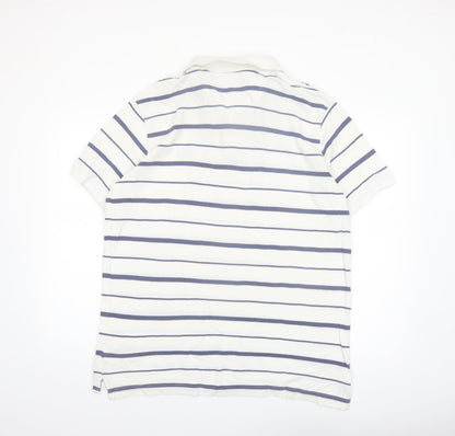Henri Lloyd Men's White and Navy Striped Cotton Polo Shirt XL Regular