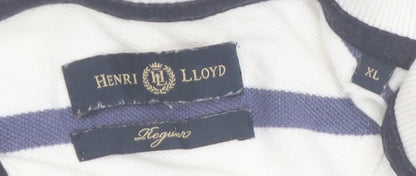 Henri Lloyd Men's White and Navy Striped Cotton Polo Shirt XL Regular