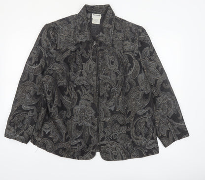 BonWorth Women’s Grey Paisley Zip Jacket L Classic Mid-Length