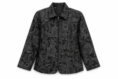 BonWorth Women’s Grey Paisley Zip Jacket L Classic Mid-Length