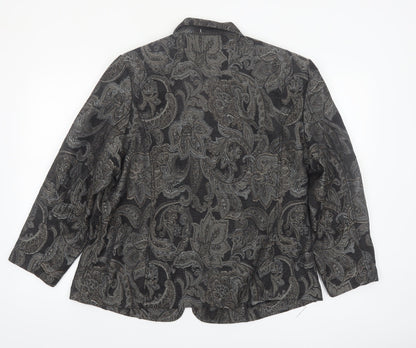 BonWorth Women’s Grey Paisley Zip Jacket L Classic Mid-Length