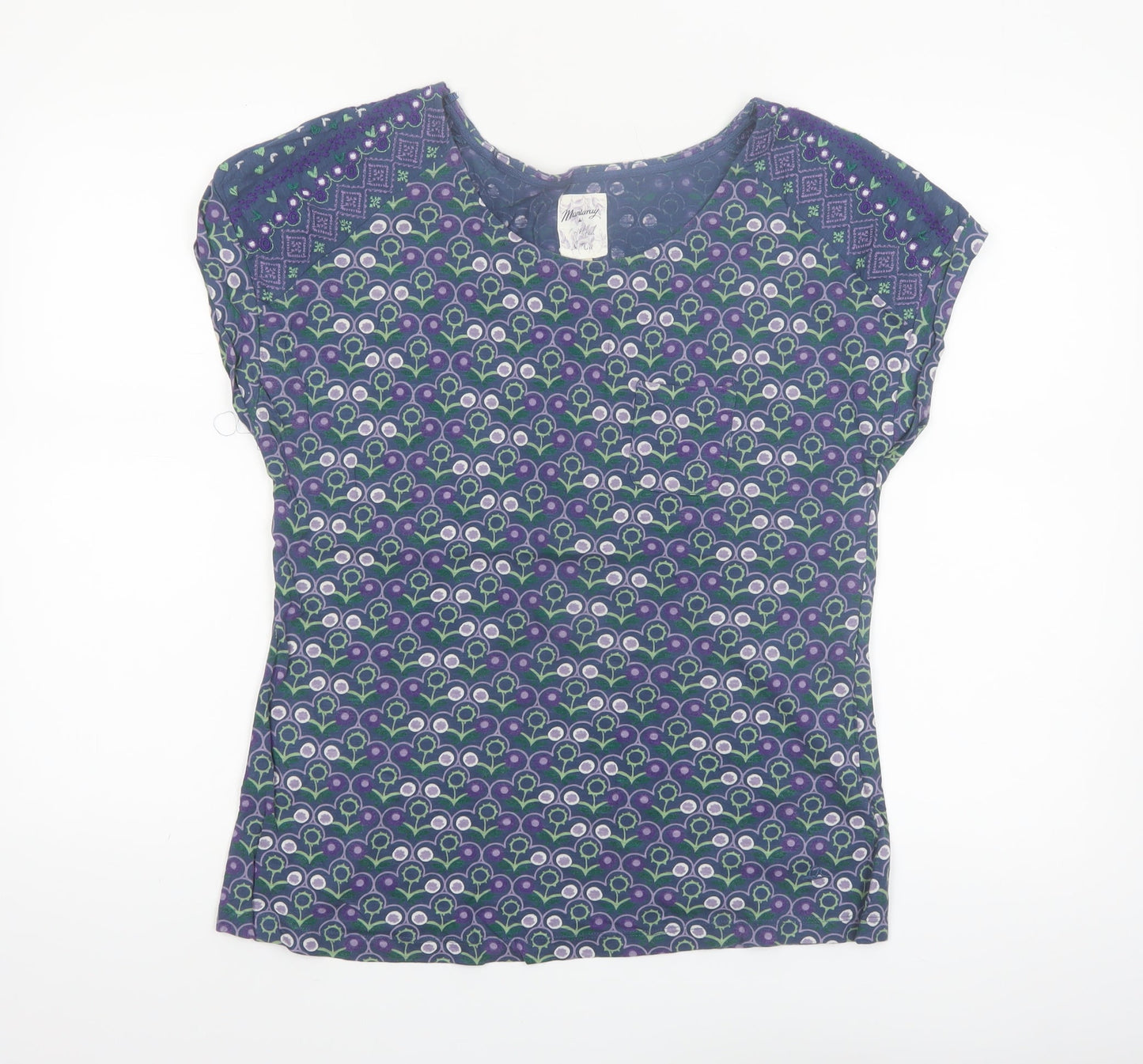 Mantaray Womens Blue Floral Cotton Short Sleeve T-Shirt Size 14