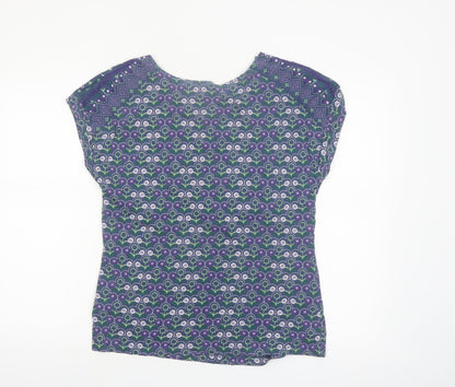 Mantaray Womens Blue Floral Cotton Short Sleeve T-Shirt Size 14