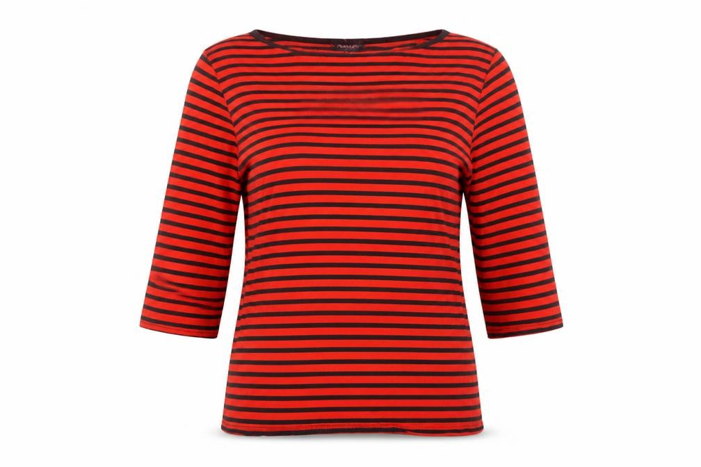 Phase Eight Women's Red Striped 3/4 Sleeve Jersey Top Size 12