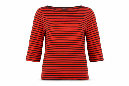 Phase Eight Women's Red Striped 3/4 Sleeve Jersey Top Size 12