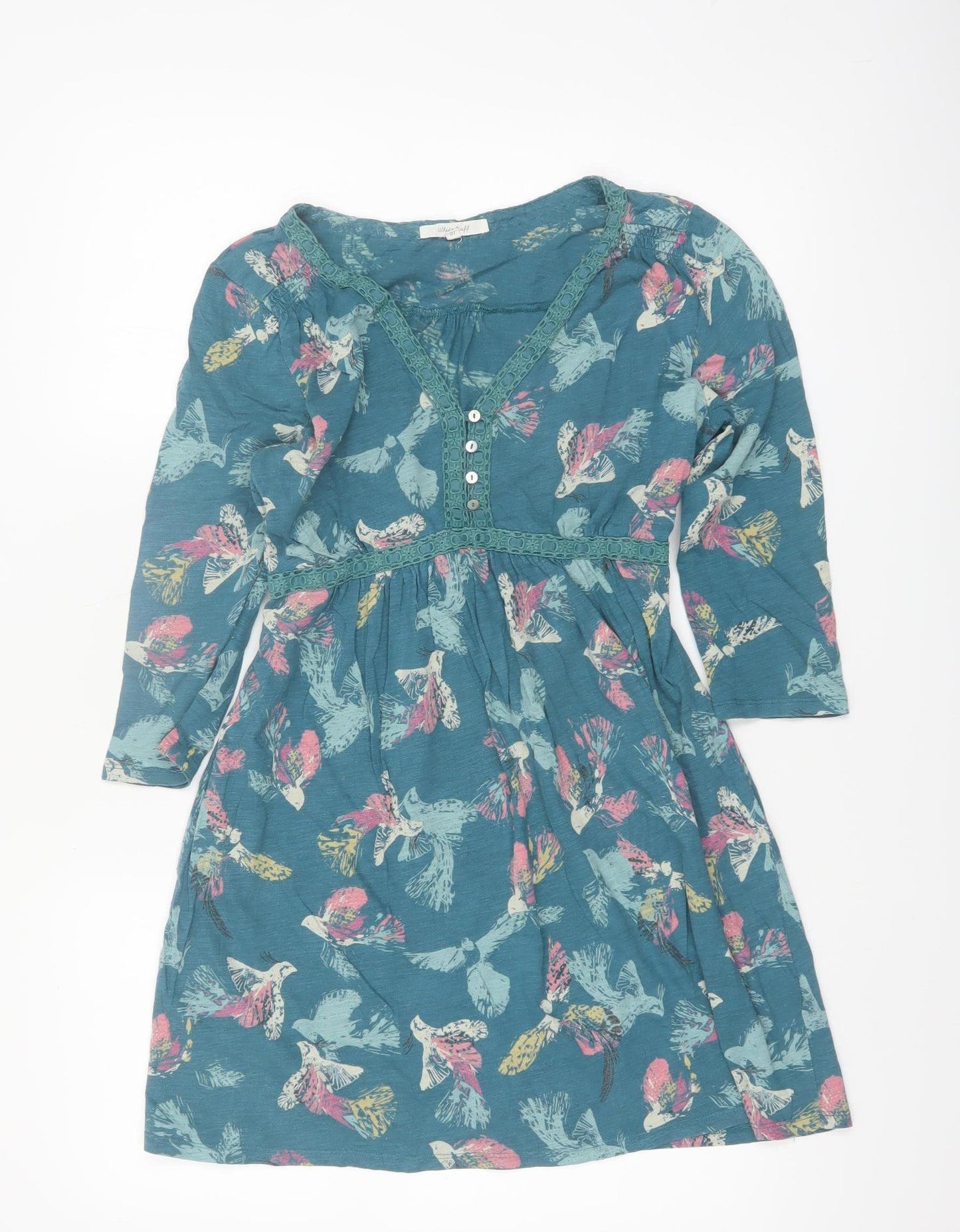 White Stuff Women’s Blue Bird Print Cotton Tunic Blouse Size 10