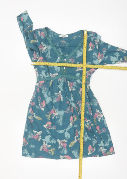 White Stuff Women’s Blue Bird Print Cotton Tunic Blouse Size 10