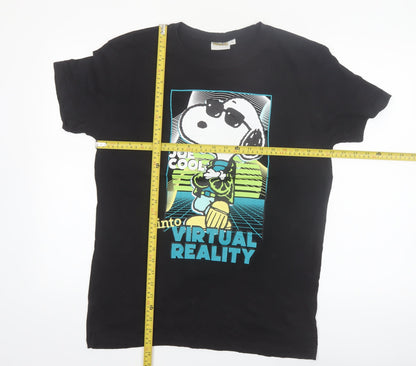 Peanuts Men's Black Snoopy Virtual Reality Graphic T-Shirt L