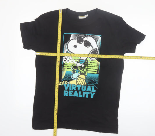 Peanuts Men's Black Snoopy Virtual Reality Graphic T-Shirt L