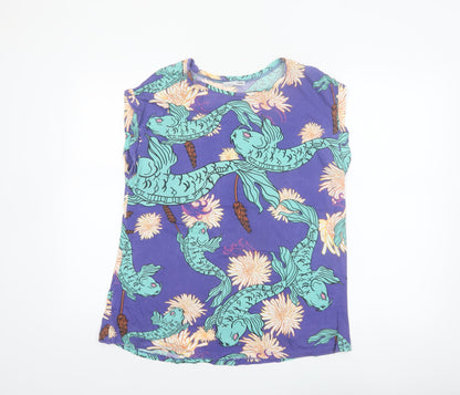 Zara Women Blue Fish Print Sleeveless Cotton T-Shirt Size 8