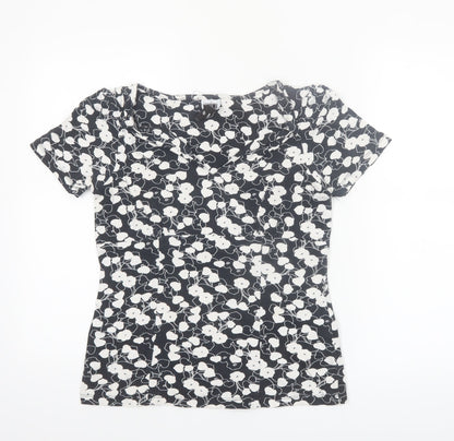 Next Women’s Black Floral Stretch Scoop Neck T-Shirt Size 10