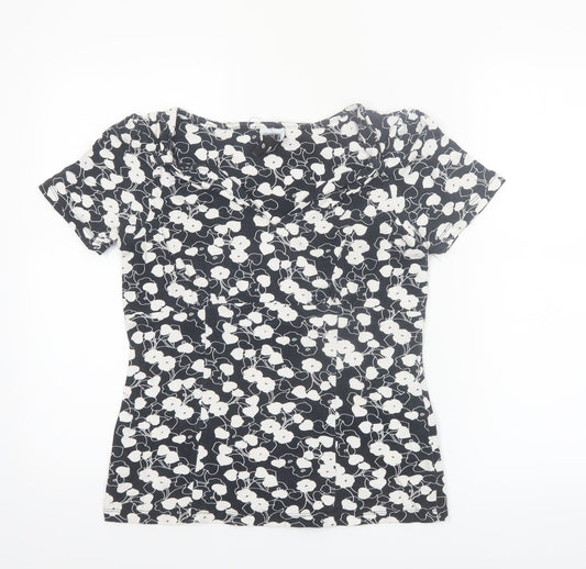 Next Women’s Black Floral Stretch Scoop Neck T-Shirt Size 10