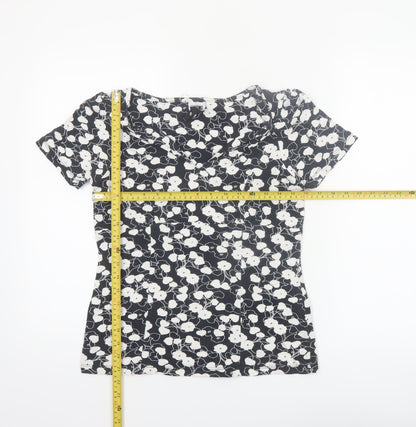 Next Women’s Black Floral Stretch Scoop Neck T-Shirt Size 10