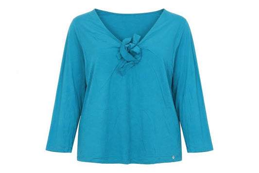 Betty Barclay Women's Blue 3/4 Sleeve Bow V-Neck Tunic Top Size 16