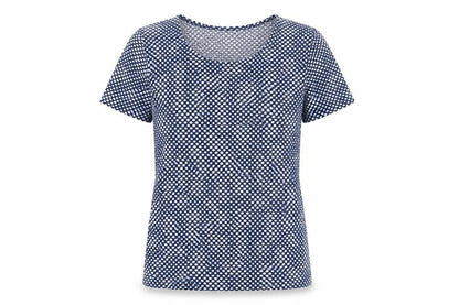 Kate Lilly Womens Blue Geometric Jersey T-Shirt Size 22
