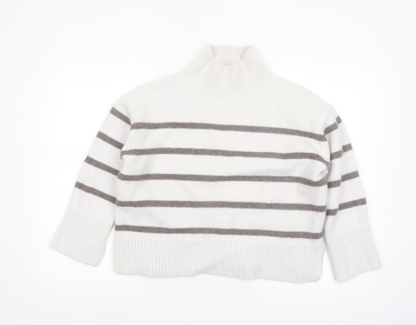 The White Company Women White Striped Roll Neck Jumper XL