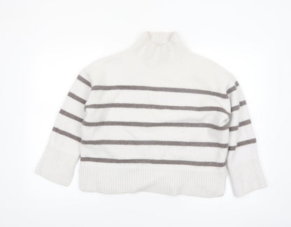 The White Company Women White Striped Roll Neck Jumper XL