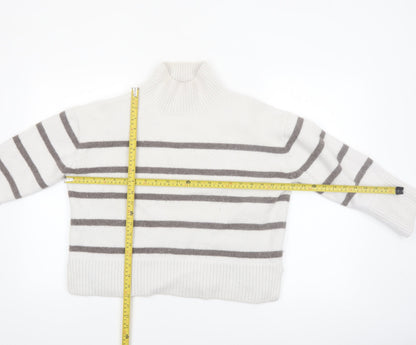The White Company Women White Striped Roll Neck Jumper XL