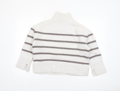 The White Company Women White Striped Roll Neck Jumper XL