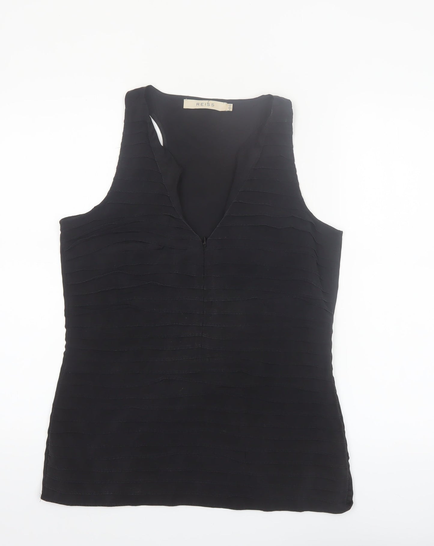 Reiss Women's Black Silk Blend Sleeveless V-Neck Tank Top UK 10
