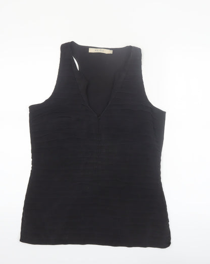Reiss Women's Black Silk Blend Sleeveless V-Neck Tank Top UK 10