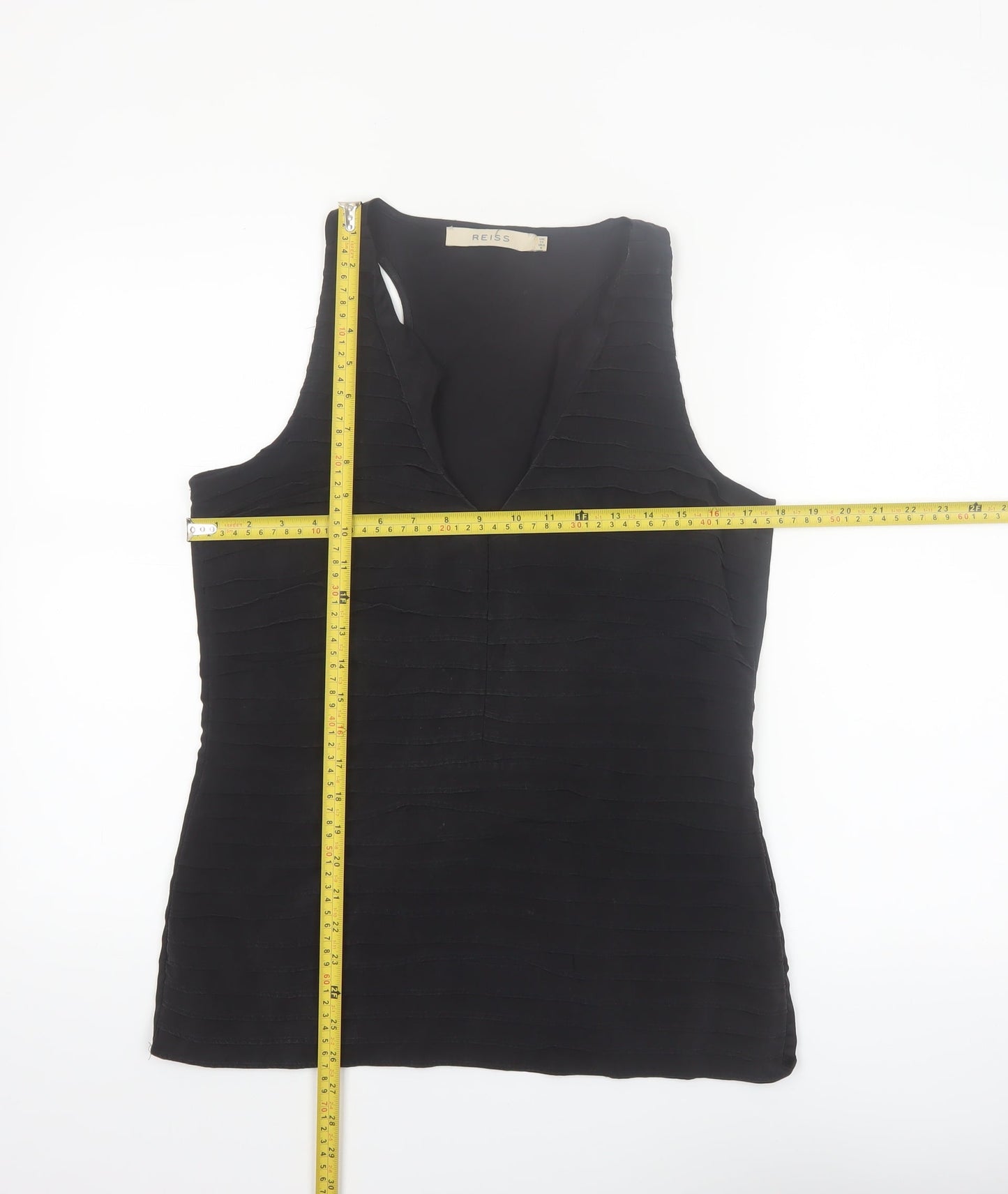 Reiss Women's Black Silk Blend Sleeveless V-Neck Tank Top UK 10