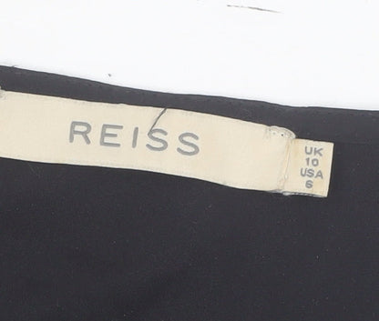 Reiss Women's Black Silk Blend Sleeveless V-Neck Tank Top UK 10