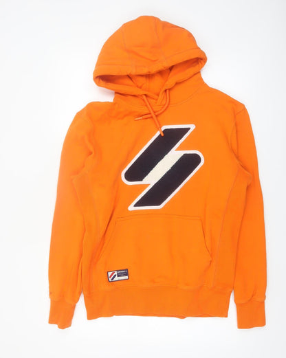 Superdry Men's Orange Pullover Hoodie Medium Graphic Logo Cotton
