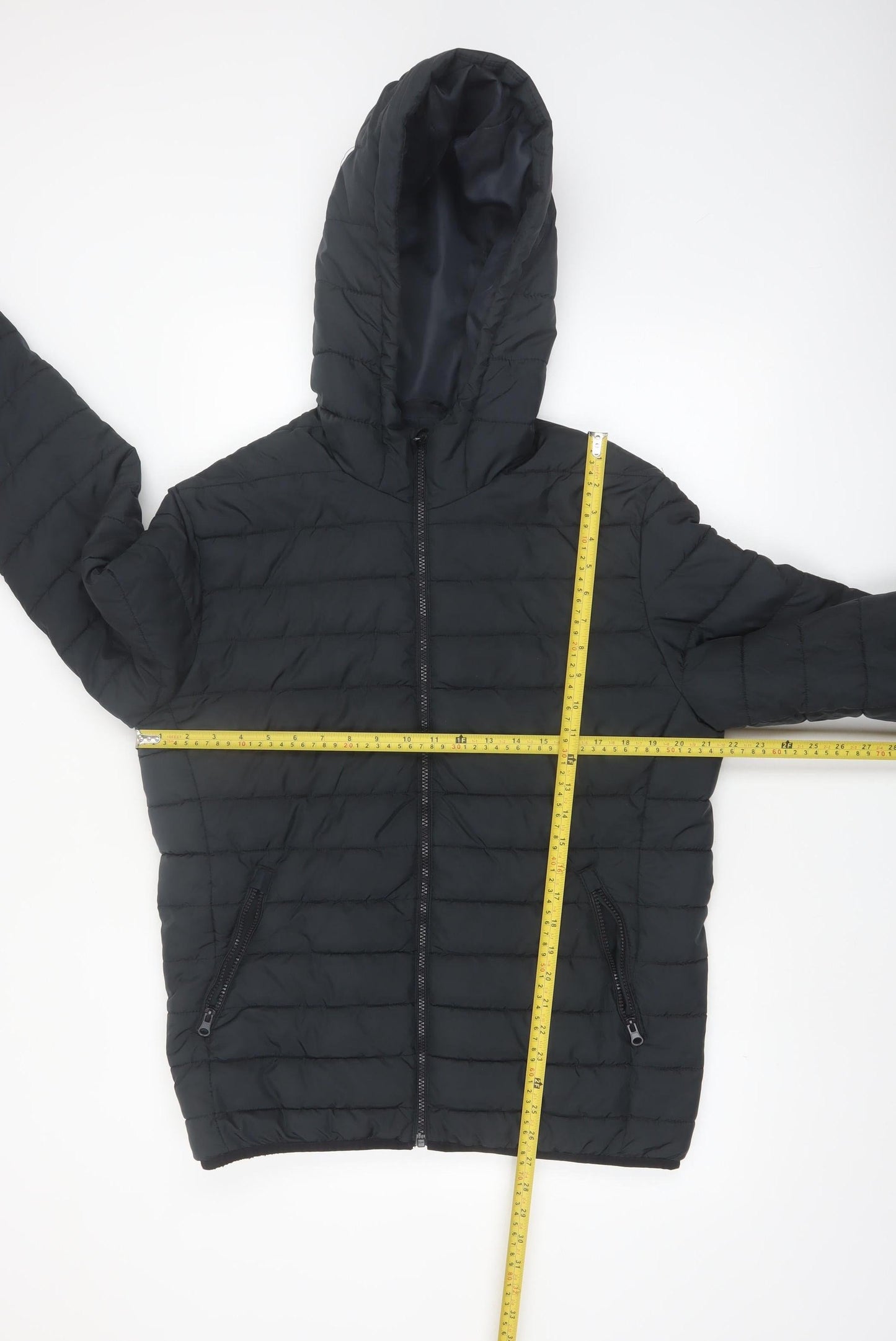 Jack & Jones Men's Black L Puffer Jacket Hooded Full Zip Polyester