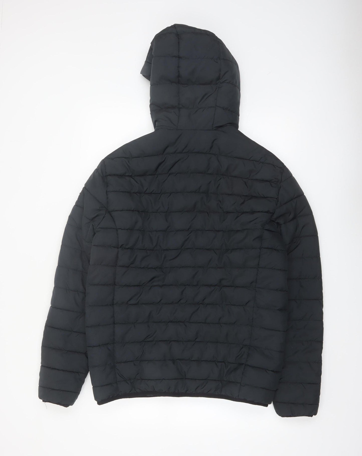 Jack & Jones Men's Black L Puffer Jacket Hooded Full Zip Polyester