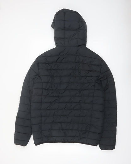 Jack & Jones Men's Black L Puffer Jacket Hooded Full Zip Polyester