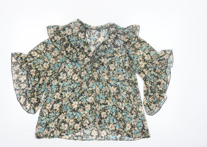Zara Womens Multicoloured Floral Ruffle Chiffon Blouse XS